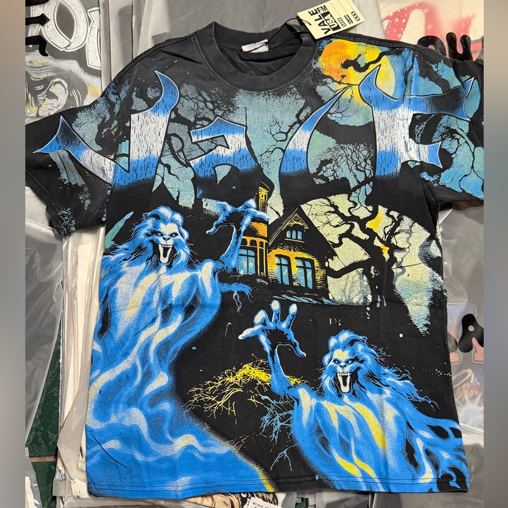 Black Graphic Short-Sleeve Tee with Blue Ghost Print - Picture 1 of 1